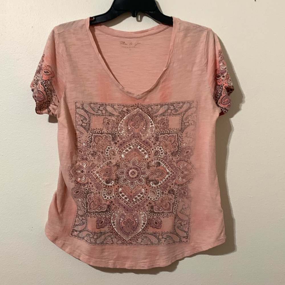 Mic & Joe Peach Printed Top Made In Guatemala Size M Used